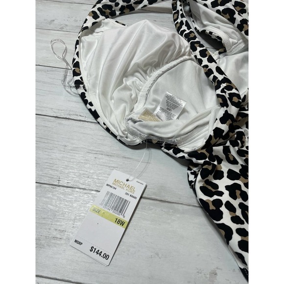 MICHAEL Kors Plus Size Shirred Cross Front One Piece Swimsuit Leopard 18W - Picture 9 of 11